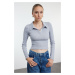 Trendyol Gray Melange Fitted Polo Neck Ribbed Stretchy Knitted Blouse