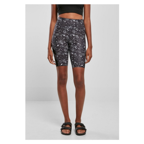 Ladies High Waist Tech Mesh AOP Cycle Shorts - blackuniverse Urban Classics