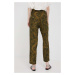 Kalhoty Sisley dámské, zelená barva, jednoduché, high waist