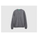 Benetton, Dark Gray V-neck Sweater In Pure Merino Wool