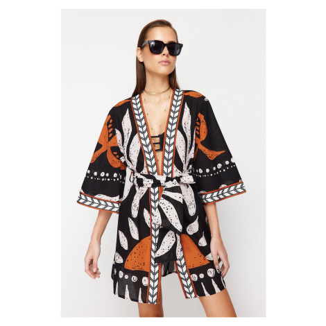 Trendyol etnický vzor s páskem mini-tkanina 100% bavlna kimono a kaftan