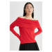 DEFACTO Fitted Open Shoulder Knitwear Red Sweater