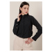 By Saygı Imported Micro-Crepe Shirt Black with Frills around the Collar and Sleeves.