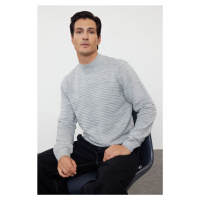 Trendyol Gray Slim Half Turtleneck Textured Knitwear Sweater