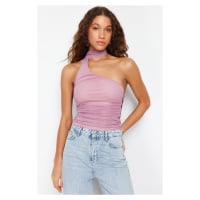 Trendyol Pink Halter Neck Gathered Lined Tulle Knitted Blouse