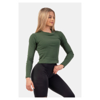 Dámské tričko Nebbia Organic Cotton Ribbed Long Sleeve Top 415 dark green