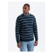 Ombre Casual men's sweater with horizontal stripes - navy blue