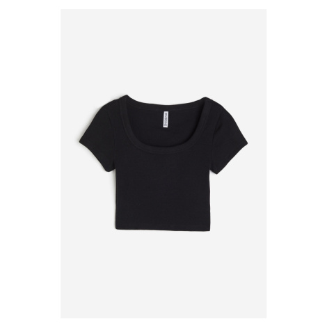 H & M - Cropped žebrované tričko - černá H&M