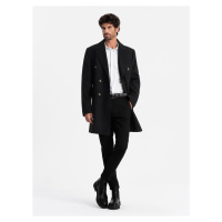 Ombre Men's double-breasted coat with decorative buttons - black