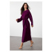 Trendyol Purple Belted Woven Crinkle Dress