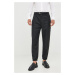 Vlněné kalhoty Emporio Armani pánské, černá barva, jednoduché
