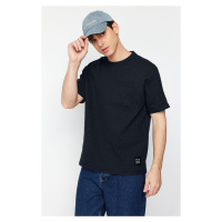 Trendyol Basic Navy Blue Relaxed Textured Cut Waffles Pocket Labeled Short Sleeve T-shirt