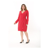 Şans Women's Plus Size Red Lined Closed Wraparound Dress