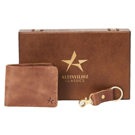 ALTINYILDIZ CLASSICS Men's Brown 100% Genuine Leather Wallet-Keychain Set with Special Gift Box AC&Co / Altınyıldız Classics