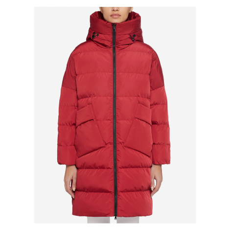 Červená dámská prošívaná prodloužená zimní bunda s kapucí Geox Hoara