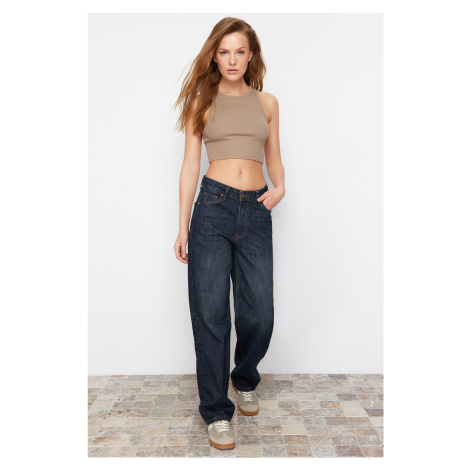 Trendyol Navy Blue High Waist Wide Leg Jeans