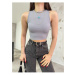 BİKELİFE Women's Ribbed Crew Neck Rear Window Detail Fitted Crop Top Blouse
