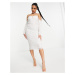 ASOS DESIGN cold shoulder sequin midi pencil dress in white