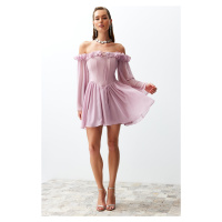 Trendyol Dusty Rose Waist Opening/Skater Lined Flounce Chiffon Elegant Evening Dress