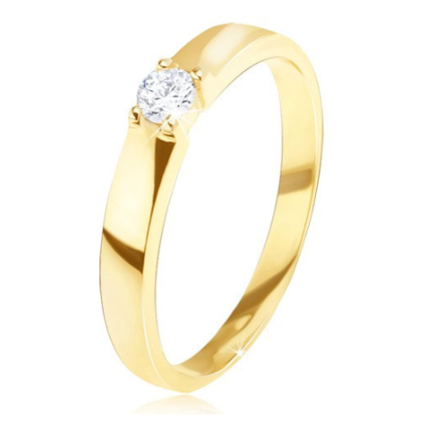Zlatý prsten 585 - lesklý, hladký, kulatý čirý zirkon v kotlíku Šperky  eshop | Modio.cz