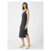 Koton Women's Gray Pleated Sleeveless Nightgown