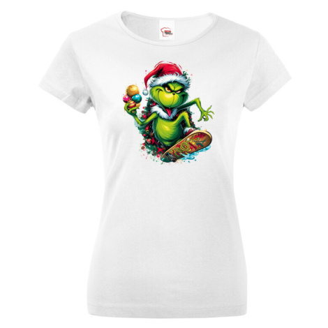 Dámské triko Grinch na skateboardu - skvělé vánoční triko BezvaTriko