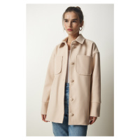 Happiness İstanbul Women's Cream Premium Coated Buttoned Cachet Jacket