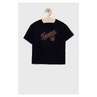 Dětské bavlněné tričko Tommy Hilfiger tmavomodrá barva, s potiskem