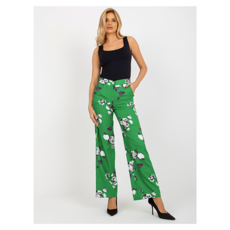 Zelené látkové květinové kalhoty -green Zelená BASIC