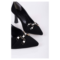 Shoeberry Women's Sadie Black Suede Stiletto Heel Shoes