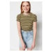 Trendyol Khaki Stripe Baby Overlock Detailed Fitted Crop Knitted Blouse