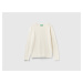 Benetton, Cream Crew Neck Sweater In Cashmere And Wool Blend