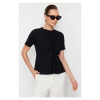 Trendyol Black Front Pleat Detail Regular/Regular Fit Crew Neck Knitted Blouse