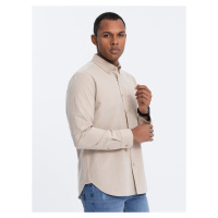 Ombre Men's REGILAR FIT cotton shirt with pocket - beige