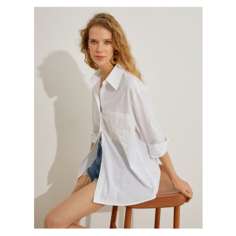 Koton Oversized Shirt with Pockets and Embroidery Detail.