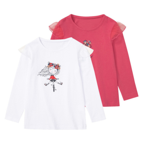 lupilu® Dívčí triko s dlouhými rukávy, 2 kusy (bílá/korálová)