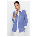 Trendyol Blue Striped Pocket Oversize / Wide Fit Woven Shirt