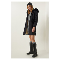 Happiness İstanbul Women's Black Hooded Fur Coat