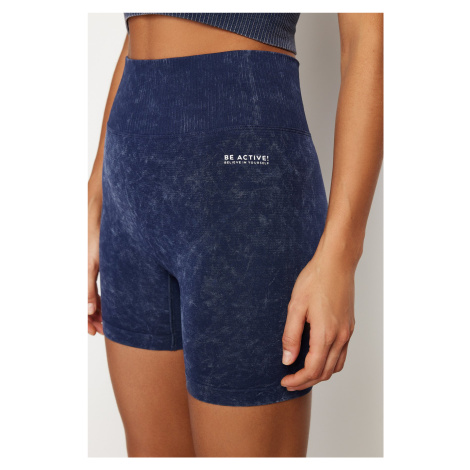 Trendyol Blue Seamless/Seamless Acid Wash Knitted Sports Shorts/Short Leggings
