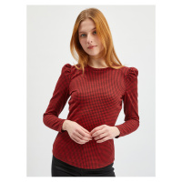 Orsay Červené dámské vzorované tričko s dlouhým rukávem - Dámské
