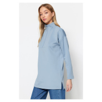 Trendyol Blue Zipper Detail Diver/Scuba Plain Knit Sweatshirt