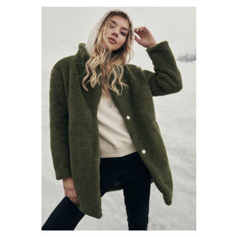 Ladies Oversized Sherpa Coat - olive Urban Classics