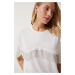 Happiness İstanbul Women's White Chain Detailed Oversize Knitted T-Shirt