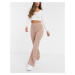 Club L London ribbed wide leg trouser co ord in camel-Neutral