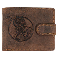 WILD Pánská kožená peněženka s přeskou s obrázky znamení - KOZOROH - hnědá