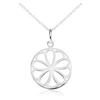 Stříbrný náhrdelník 925, kruhový přívěsek - ozdobně vyřezávaný květ