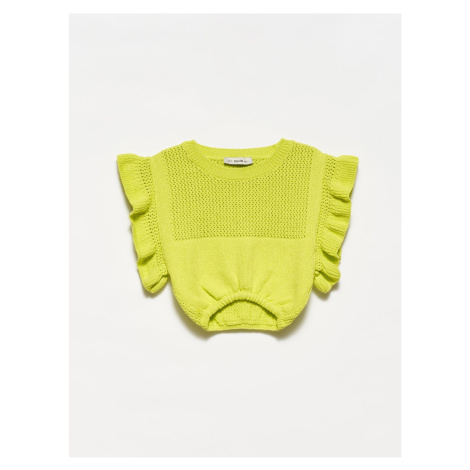 Dilvin 10176 Crop With Ruffle Sleeves Sweater-lime
