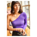 Olalook Women's Purple One-Shoulder Waist Top Crop Knitwear Blouse