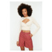 Trendyol Stone Super Crop Tie Detailed Knitted Blouse