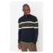 Trendyol Navy Blue Slim Fit Half Turtleneck Color Block Knitwear Sweater